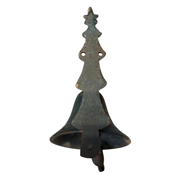 Vintage Rustic Cast Iron Santa & Bell w/Tree Hangs on Wall Worn Rustic Outdoor - Picture 9 of 9